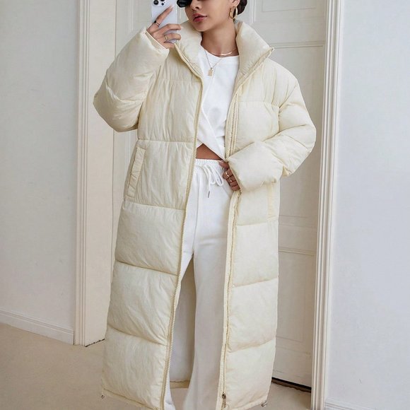 White Preppy Womens Zip Up Puffer Coat - Picture 6 of 6